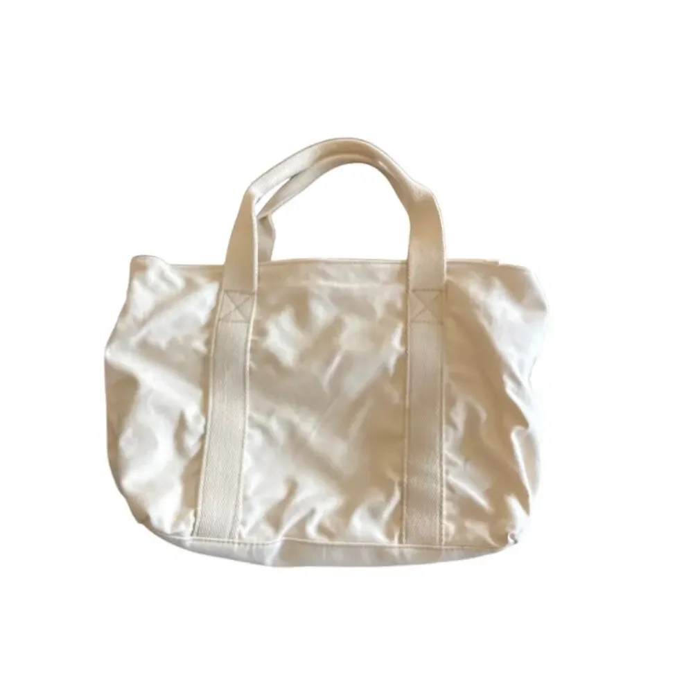 Personalized Canvas Tote Bag Cream Leather Trim Zip Top Monogram Smith